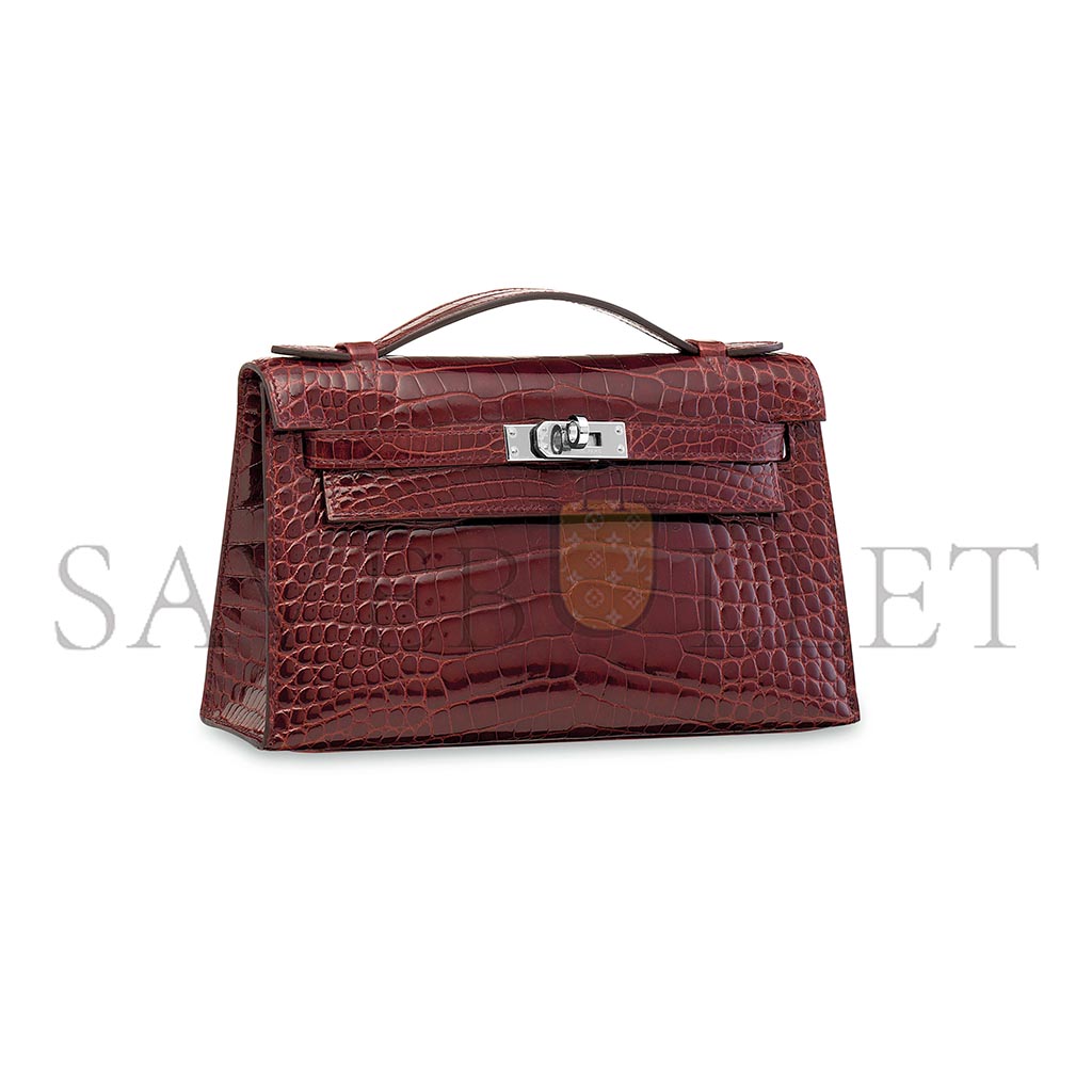 H**mes MASTER A SHINY ALLIGATOR KELLY POCHETTE WITH PALLADIUM HARDWARE (22*14*7cm)